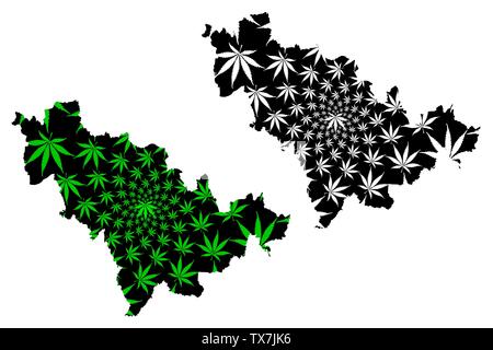 La province de Jilin (divisions administratives de Chine, Chine, République populaire de Chine, RÉPUBLIQUE POPULAIRE DE CHINE) La carte est conçue de feuilles de cannabis vert et noir, Kirin site ma Illustration de Vecteur