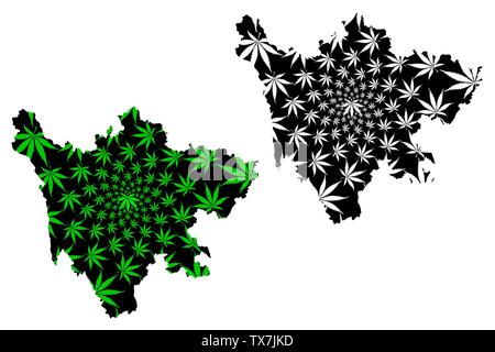 La province de Sichuan (divisions administratives de la République populaire de Chine, RÉPUBLIQUE POPULAIRE DE CHINE) La carte est conçue de feuilles de cannabis vert et noir, du Sichuan ou ma carte Szechwan Illustration de Vecteur