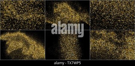 Ensemble de demi-teinte Gold Glitter Toile en pointillés. Résumé Motif Retro circulaire. Style Pop Art l'arrière-plan. Explosion d'or de confettis. Gener numériquement Illustration de Vecteur