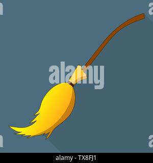 Balai de sorcière d'Halloween. Halloween, symbole traditionnel de l'objet accessoire, caricature d'un balai. Vector Illustration pour votre conception. Illustration de Vecteur