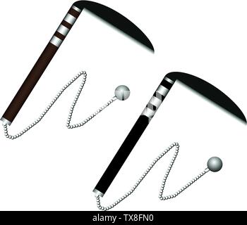 Kusarigama Arme Ninja isolé sur fond blanc. L'arme traditionnelle japonaise. Illustratoin vecteur pour votre conception, Jeu, Carte. Illustration de Vecteur