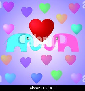 Cute les éléphants et coeurs. Valentines Day Illustration. Les éléphants dans l'amour. Vector Illustration pour votre conception. Illustration de Vecteur
