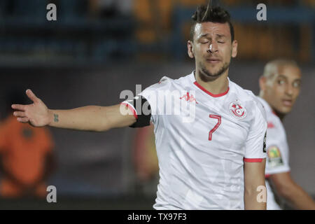 Suez, Egypte. 24 Juin, 2019. Youssef Msakni la Tunisie réagit au cours de la coupe d'Afrique des Nations 2019 Groupe e match de football entre la Tunisie et l'Angola au stade sportif de Suez. Credit : Oliver Weiken/dpa/Alamy Live News Banque D'Images