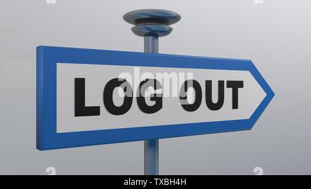 Flèche bleue signe de rue DÉCONNEXION - illustration de rendu 3D. Banque D'Images