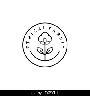 Icône linéaire tissu éthique. Logo vectoriel, d'un insigne à l'éco-friendly de la fabrication. Un symbole de la qualité et de naturel - vêtements de coton. La mode consciente Illustration de Vecteur