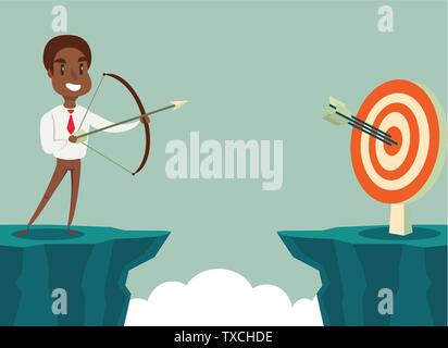 African American businessman noir réussie visant cible avec arc et flèche Illustration de Vecteur