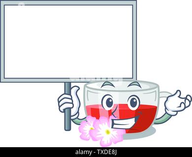 Conseil apporter thé rose musquée au-dessus de table en bois mascot Illustration de Vecteur