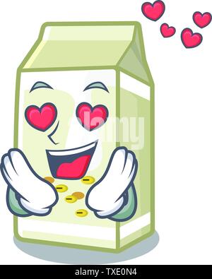 Dans l'amour du lait de soja de forme mascot Illustration de Vecteur