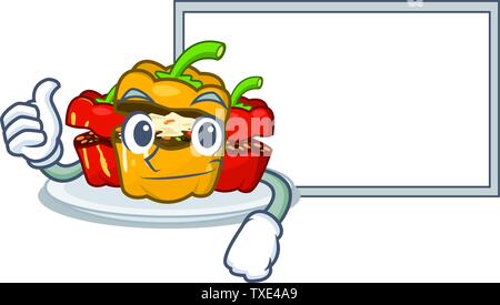 Thumbs up with board poivre farcies avec la caricature isolés Illustration de Vecteur