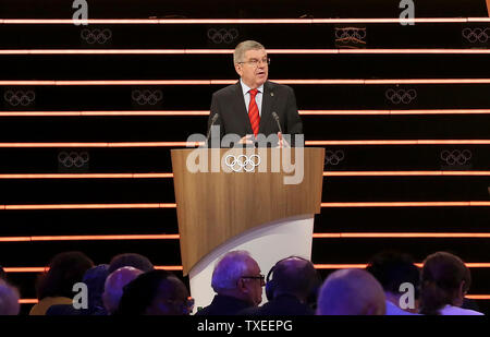 Lausanne, Suisse. 25 Juin, 2019. Président du Comité International Olympique (CIO) Thomas Bach traite de la 134e session du CIO à Lausanne, Suisse, 25 juin, 2019. Credit : Cao Peut/Xinhua/Alamy Live News Banque D'Images