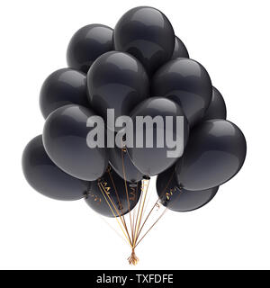 Bouquet de ballons anniversaire parti noir décoration classique. Illustration en rendu 3D Banque D'Images