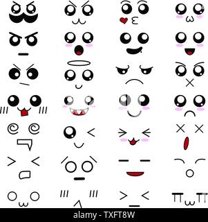 Ensemble de 28 pièces de différentes émotions doddle de créer des personnages. L'émotion de la conception du produit. Style d'anime. La colère et la joie. L'indifférence et de l'état de choc. L Illustration de Vecteur
