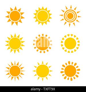Ensemble d'icônes soleil orange et jaune sur fond blanc. Illustation Vector Illustration de Vecteur
