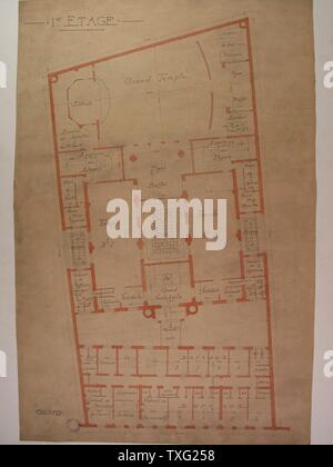 Les plans du Grand Orient de France, 1er étage 1924 originaux (76 cm x 47 cm) échelle : 1/100e Paris, musée de la du Métro Cadet Banque D'Images