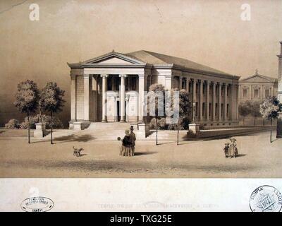 Temple de la Loge maçonnique de Genève. Dans l'arrière-plan, le Conservatoire de Musique. Lithographie du début du 19e siècle Paris, musée de la du Métro Cadet Banque D'Images