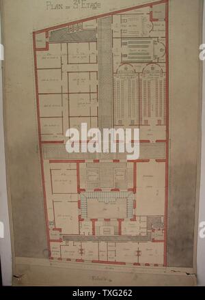 Les plans du Grand Orient de France, 3e étage 1924 originaux (76 cm x 47 cm) échelle : 1/100e Paris, musée de la du Métro Cadet Banque D'Images