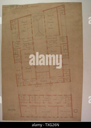 Les plans du Grand Orient de France, 3e étage 1924 originaux (76 cm x 47 cm) échelle : 1/100e Paris, musée de la du Métro Cadet Banque D'Images