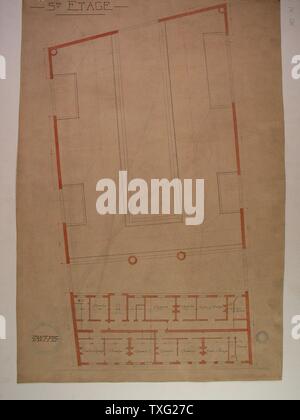 Les plans du Grand Orient de France, 5e étage 1924 originaux (76 cm x 47 cm) échelle : 1/100e Paris, musée de la du Métro Cadet Banque D'Images