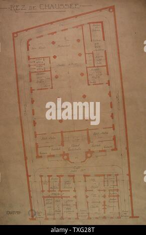 Les plans du Grand Orient de France, en rez-de-chaussée 1924 originaux (76 cm x 47 cm) échelle : 1/100e Paris, musée de la du Métro Cadet Banque D'Images