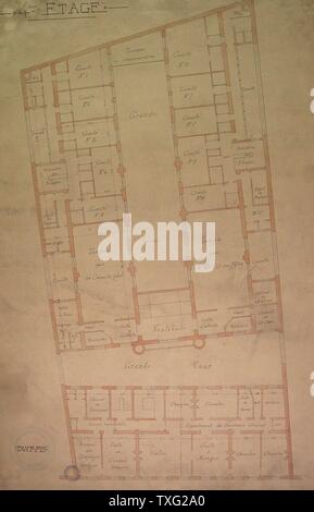 Les plans du Grand Orient de France, 4e étage 1924 originaux (76 cm x 47 cm) échelle : 1/100e Paris, musée de la du Métro Cadet Banque D'Images