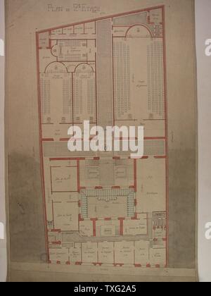 Les plans du Grand Orient de France, 7e étage 1924 originaux (76 cm x 47 cm) échelle : 1/100e Paris, musée de la du Métro Cadet Banque D'Images