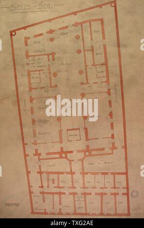 Les plans du Grand Orient de France, Cave 1924 originaux (76 cm x 47 cm) échelle : 1/100e Paris, musée de la du Métro Cadet Banque D'Images