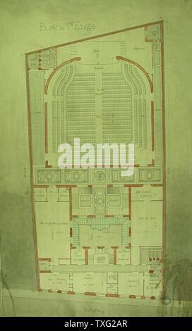 Les plans du Grand Orient de France, 1er étage 1924 originaux (76 cm x 47 cm) échelle : 1/100e Paris, musée de la du Métro Cadet Banque D'Images