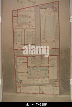 Les plans du Grand Orient de France, 4e étage 1924 originaux (76 cm x 47 cm) sccale : 1/100e Paris, musée de la du Métro Cadet Banque D'Images