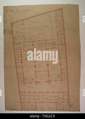 Les plans du Grand Orient de France, 2e étage 1924 originaux (76 cm x 47 cm) échelle : 1/100e Paris, musée de la du Métro Cadet Banque D'Images