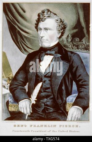 Franklin Pierce, homme politique démocrate américain et avocat. 14e président des États-Unis (1853-1857) Lithographie Banque D'Images