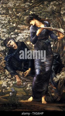 Sir Edward Coley Burne-Jones British school la séduisante de Merlin l'huile sur toile Banque D'Images