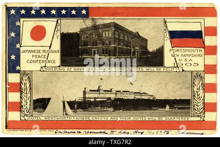 Guerre russo-japonaise 1904-1905 : Conférence de paix russo-japonais, Portsmouth, New Hampshire Postcard Banque D'Images