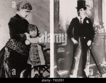 Winston Spencer Churchill, homme d'État britannique à gauche : Churchill, 4 ans, tenu par sa mère, Lady Randolph Churchill Churchill à droite : 12, en uniforme de l'École de Harrow Banque D'Images