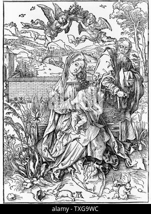 Albrecht Dürer école allemande la Vierge à l'enfant tenant un livre de gravures sur bois Banque D'Images