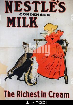 Affiche publicitaire pour le lait concentré Nestlé par Théophile Alexandre Steinlen (1859-1923) français d'origine suisse, peintre et graveur d'Art Nouveau. Datée 1895 Banque D'Images