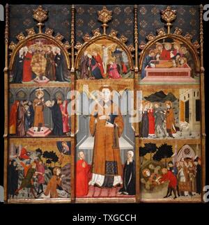 Retable de Saint Stephen par Jaime Serra (1358-1395) peintre catalan. En date du 14e siècle Banque D'Images