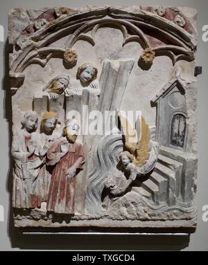 Tableau relief de Saint Michael par Mestre San Mateo. En date du 14e siècle Banque D'Images