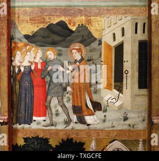 Retable de Saint Stephen par Jaime Serra (1358-1395) peintre catalan. En date du 14e siècle Banque D'Images