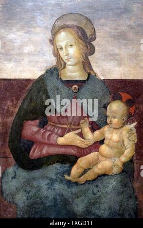 Tableau représentant la Vierge et l'enfant de Pietro Perugino (1446-1523) peintre de la Renaissance italienne de l'école ombrienne. En date du 15e siècle Banque D'Images