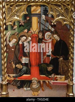 Retable représentant Saint Michel et Saint Pierre par Bernat Despuig (1383-1451) peintre gothique de Catalan. En date du 13e siècle Banque D'Images