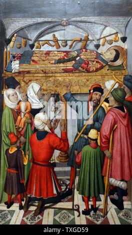Tableau autel de Saint Vincent illustrant le Posthume des miracles de St Vincent. Par Jaume Huguet (1412-1492) peintre catalan. En date du 15e siècle, Banque D'Images