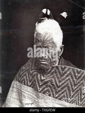 Teroro Tamati , chef avec les Maoris de Nouvelle-Zélande tatouages faciaux 1880 Banque D'Images