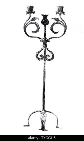 Illustration d'une bougie en fer forgé standard. En date du 18e siècle Banque D'Images