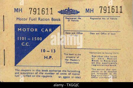 Ration de carburant à partir de la Seconde Guerre mondiale. Datée 1942 Banque D'Images