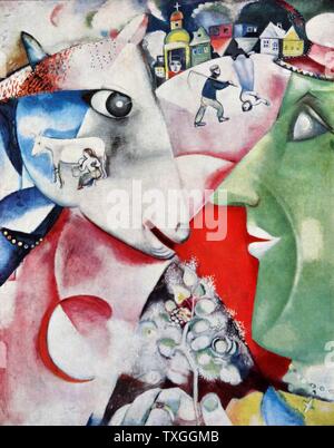 La peinture intitulée 'je' et le Village de Marc Chagall (1887-1985) artiste franco-russe. Datée 1911 Banque D'Images