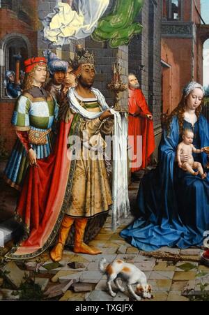 Détail de la peinture intitulée 'L'Adoration des Rois" par Jan Gossaert (1478-1532) un peintre français et membre de la guilde de saint Luc. En date du 16e siècle Banque D'Images