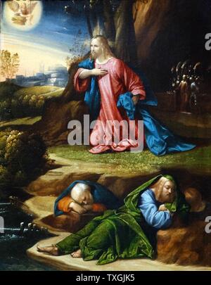 La peinture intitulée 'L'agonie dans le jardin' par Benvenuto Tisi (1481-1559) un Late-Renaissance-peintre italien maniériste de l'École de Ferrare. En date du 16e siècle Banque D'Images