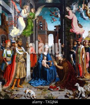 La peinture intitulée 'L'Adoration des Rois" par Jan Gossaert (1478-1532) un peintre français et membre de la guilde de saint Luc. En date du 16e siècle Banque D'Images
