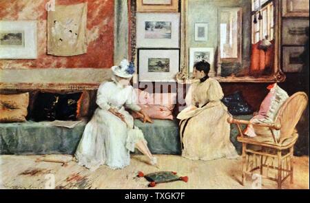 La peinture intitulée "un appel amical' par William Merritt Chase (1849-1916) un peintre et professeur. En date du 20e siècle Banque D'Images