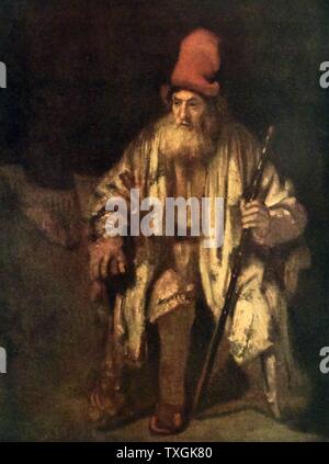 La peinture intitulée "Vieil Homme à la casquette rouge' de Rembrandt Harmenszoon van Rijn (1606-1669) un peintre et graveur néerlandais. En date du 17e siècle Banque D'Images